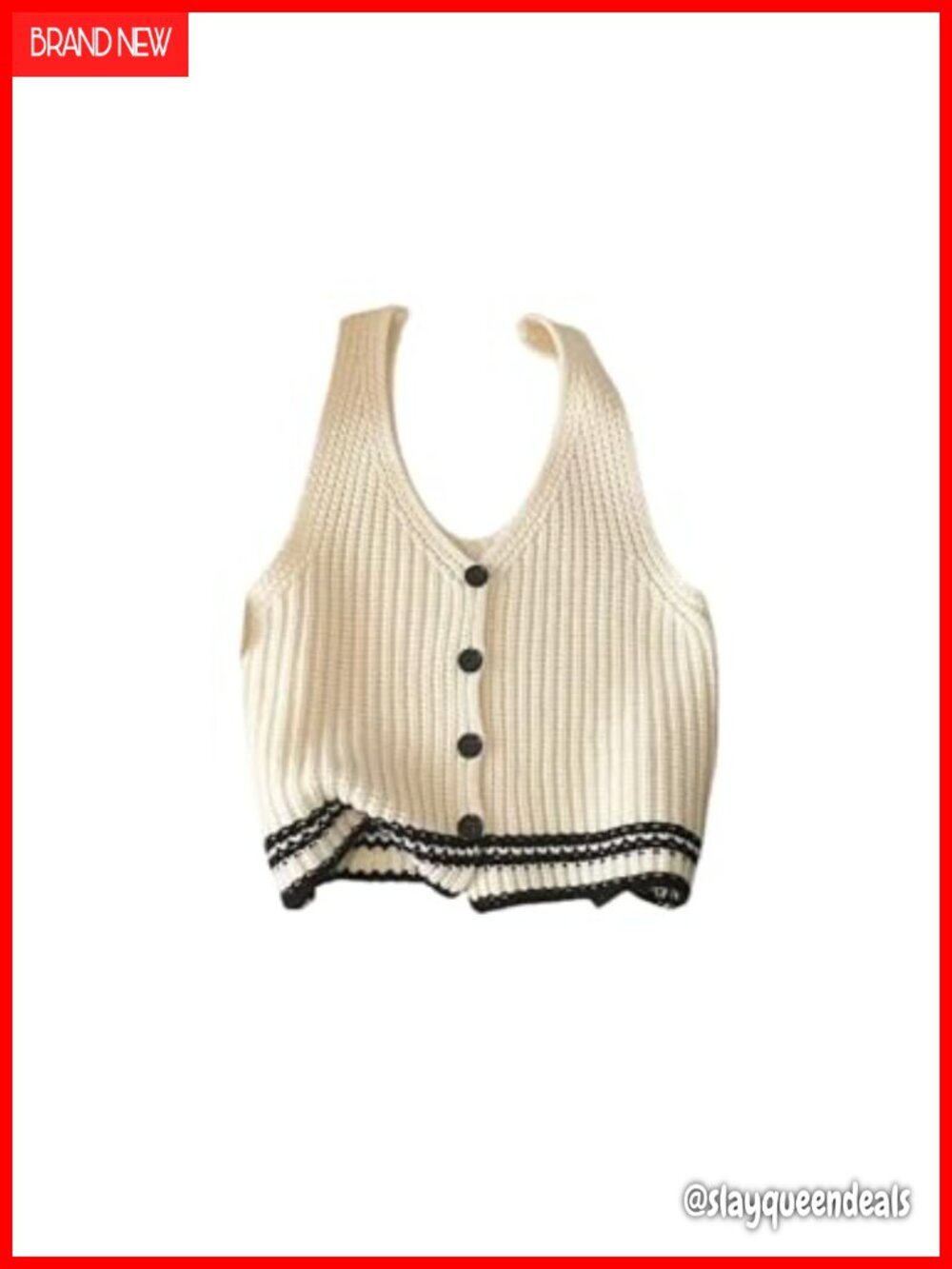 Cropped Button Up V-Neck Sleeveless Knit Sweater Vest Preppy Layering